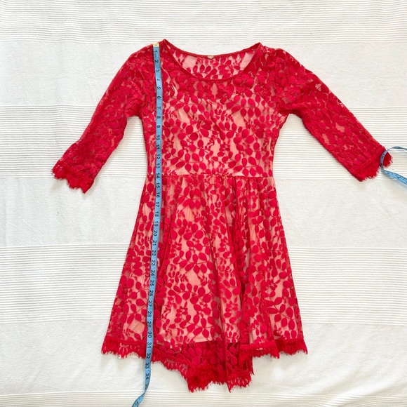 Free People Red Floral Lace Mesh Dress - Picture 5 of 14